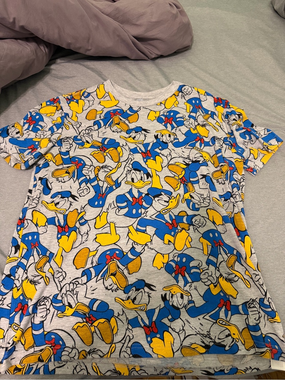 Disney Grey T-Shirt with Blue & Yellow Donald Duck Allover Print